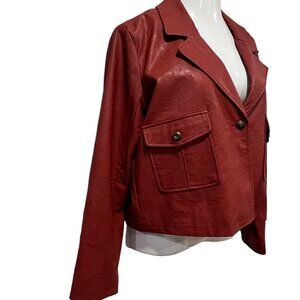 Mystree Faux Leather Button Jacket, NWT, Pockets, Red, L